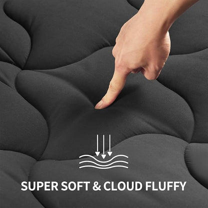 SLEEP ZONE King Size Mattress Pad, Cooling Mattress Topper, Quilted Fitted Mattress Cover, Machine Washable Mattress Protector, Soft Fluffy Down Alternative, Deep Pocket 8~21 inch (Black, King)