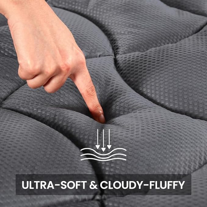 SLEEP ZONE Full Size Cooling Mattress Topper for Double Bed, Premium Zoned Cool Mattress Pad Cover, Padded Mattress Protector Breathable Washable, Deep Pocket 8-21" (Grey, Full)