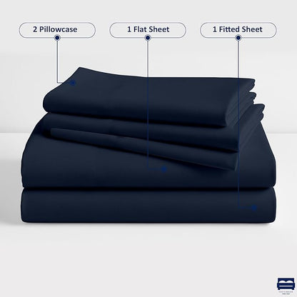 Cottingon 33"x75" Cot Sheet and Pillow Case 4 Piece Set, 100% Egyptain Cotton Soft Bedding Perfect for Rollaway, Folding, Guest Bed Frame, Fits Upto 7" Deep Mattress, Navy Blue Solid