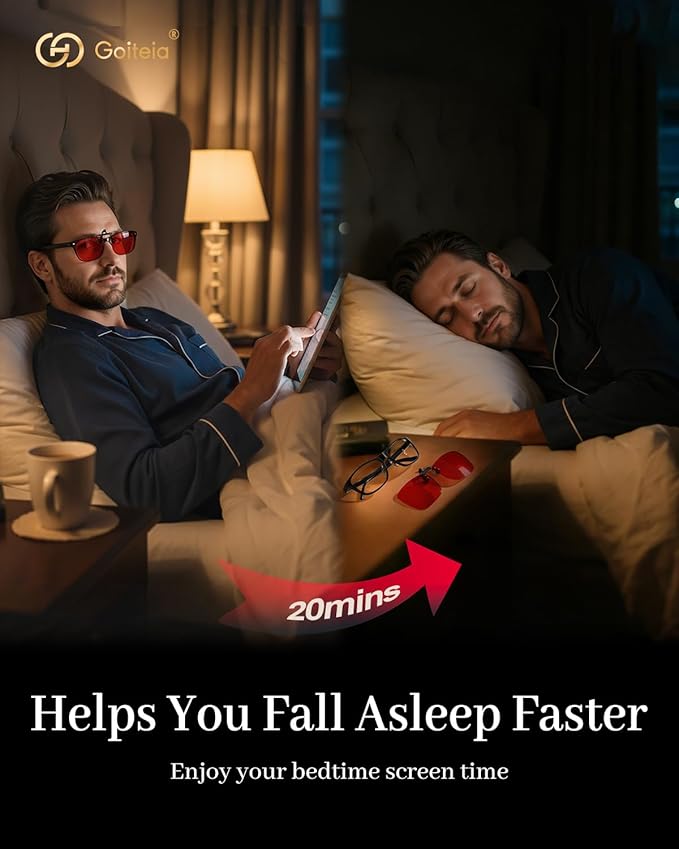 Goiteia Red Clip on Blue Light Blocking Glasses for Sleep-Block Blue & Green Light-Fast and Sound Sleep/Relieve Eye Strain