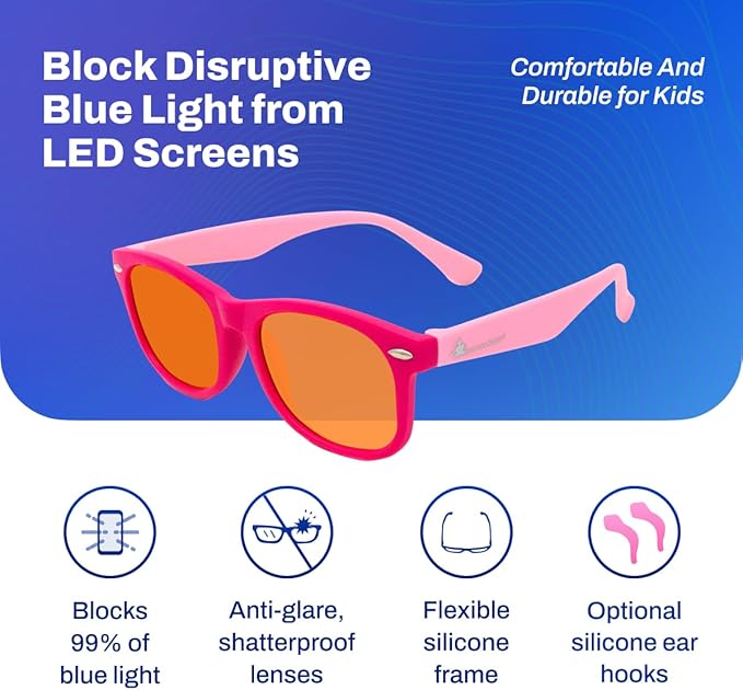 DefenderShield Blue Light Blocking Glasses Kid Series for Computer, Mobile, Gaming, Sleep-Purple - Anti Eye Strain, Headache