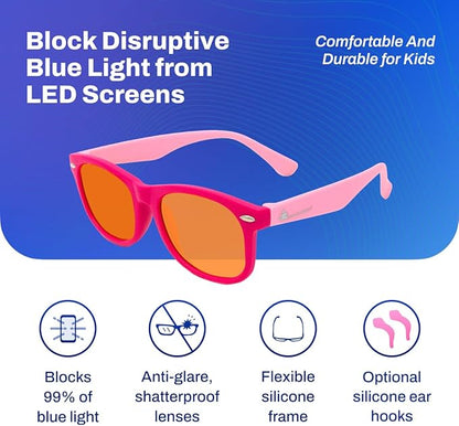 DefenderShield Blue Light Blocking Glasses Kid Series for Computer, Mobile, Gaming, Sleep-Purple - Anti Eye Strain, Headache