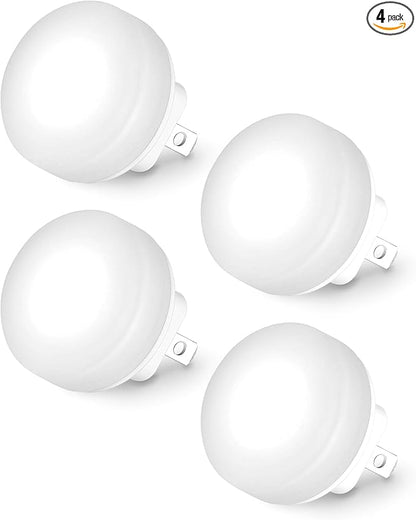 iHome Plug-in LED Night Lights 4-Pack, Dusk-to-Dawn Sensor, 3000K Warm Glow, Energy Saving, Great for Bedrooms, Hallways, Closets, Stairs, Kids’ Rooms (4-Pack White Lights)