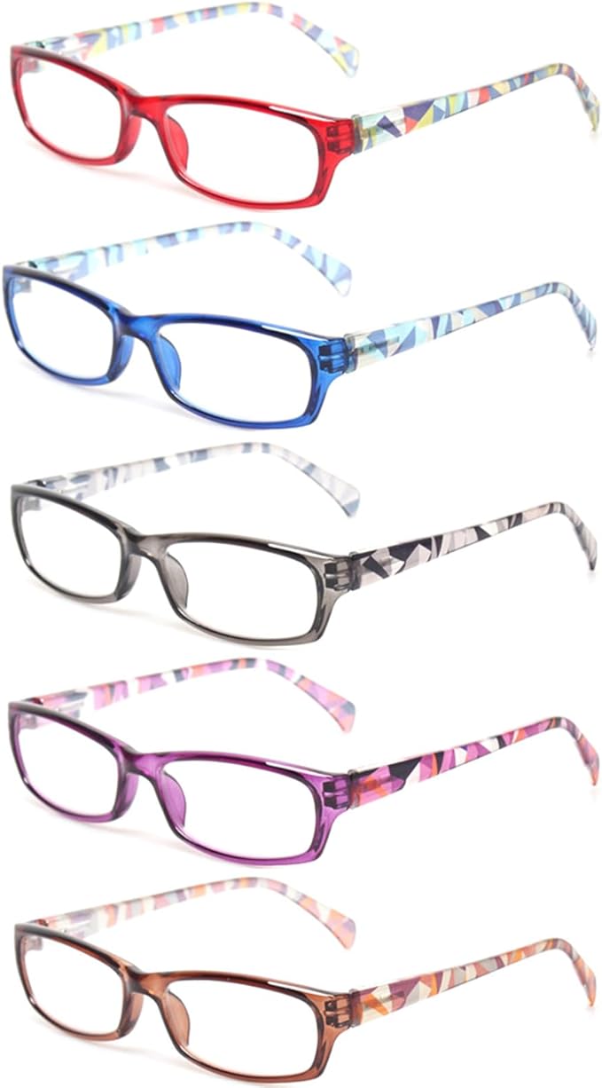 Kerecsen Reading Glasses 5 Pairs Fashion Ladies Readers Spring Hinge with Pattern Print Eyeglasses for Women (Multicolor, 4.0, x)