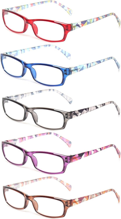 Kerecsen Reading Glasses 5 Pairs Fashion Ladies Readers Spring Hinge with Pattern Print Eyeglasses for Women (Multicolor, 4.5, x)