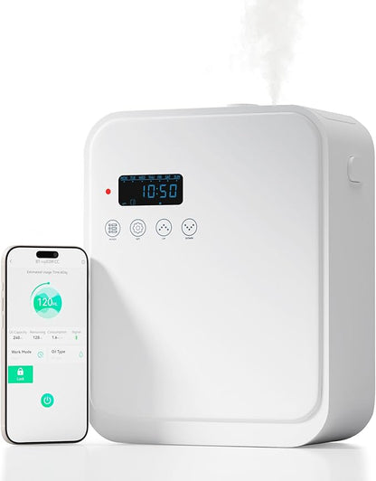 Smart Scent Air Machine for Home,1500 Sq. Ft Coverage Waterless Essential Oil Diffuser with Cold Air Diffuser with App Control,Hotel,Spa, Office Collection Diffuser, Waterless Whole House,White