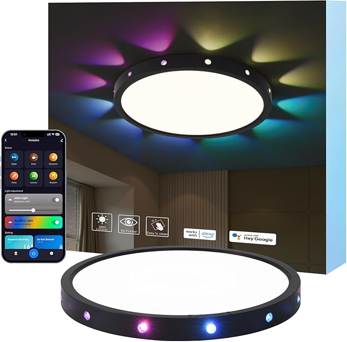 Smart Ceiling Light, RGB LED Ceiling Light Fixture, DIY Colors, Compatible with Alexa,ambiance Lighting for Bedroom