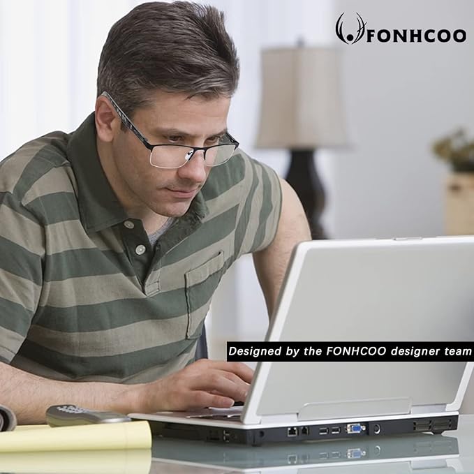 FONHCOO Reading Glasses for Women Men, Blue Light Blocking Reading Glasses Metal Half Frame Computer Readers Anti UV/Glare