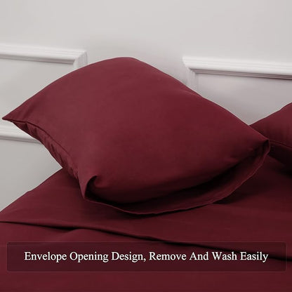 Bed Sheet Set- 3 Piece Bedding Sets(Twin,Burgundy) 1 Flat Sheet,1 Fitted Sheet and 1 Pillow Cases,100% Brushed Microfiber 1800 Luxury Bedding,Hypoallergenic,Soft & Fade Resistant