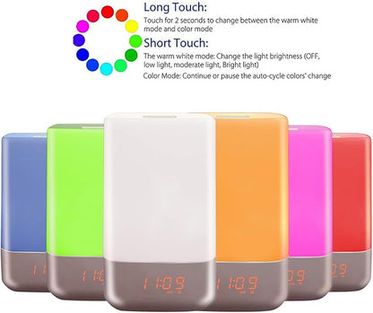 Smart Wake Up Light Alarm Clock, LED Table Lamp t-Button The Colorful Night Simulated Sunrise 3 Brightness Levels Adjustable