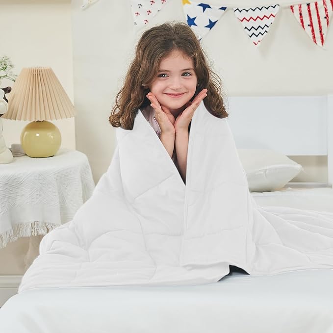 yescool Weighted Blanket (7 lbs, 41" x 60", White) Cooling Heavy Blanket for Sleeping Perfect for 60-90 lbs, Breathable Blanket with Premium Glass Bead, Machine Washable