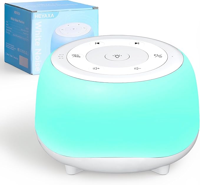 White Noise Sound Machine with 7 Colors Night Light 34 Soothing Sounds, Portable Sound Machine for Baby Adults Kids Sleep with 30 Volume Levels 4 Timers Adjustable Brightness (White)
