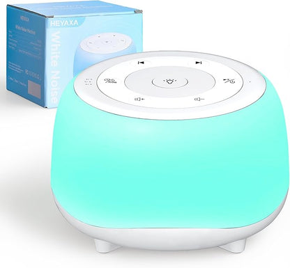 White Noise Sound Machine with 7 Colors Night Light 34 Soothing Sounds, Portable Sound Machine for Baby Adults Kids Sleep with 30 Volume Levels 4 Timers Adjustable Brightness (White)