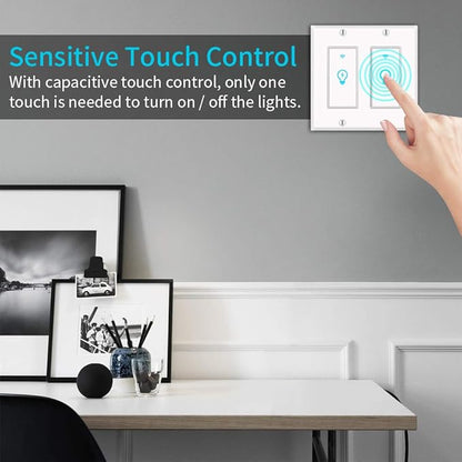 Smart Light Switch, Compatible with Alexa, Google Home IFTTT, App and Voice Control, Timing Function, No Hub Required, Suitable for 2/3/4 Box, Neutral Wire Needs MICMI, 2 Gang