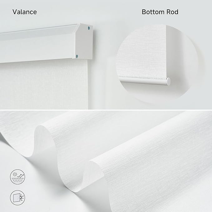 Motorized Light Filtering Roller Shades with Remote Control, Electric Smart Shades Compatible with Alexa and Google, Rechargeable, Customizable Size (Textured White)