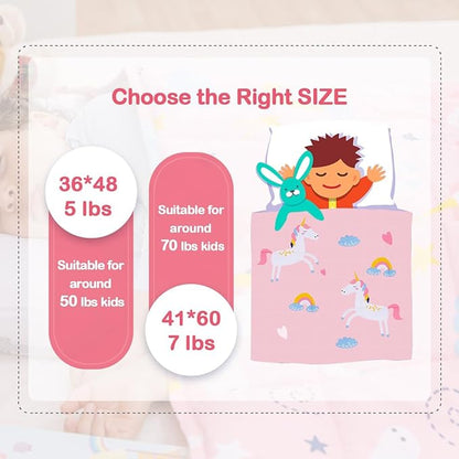 Sivio Weighted Blanket - 100% Cotton Weighted Blanket 7 lbs 41 x 60 inches, Washable Breathable Soft Heavy Blanket for Home and School Nap, Pink Unicorn