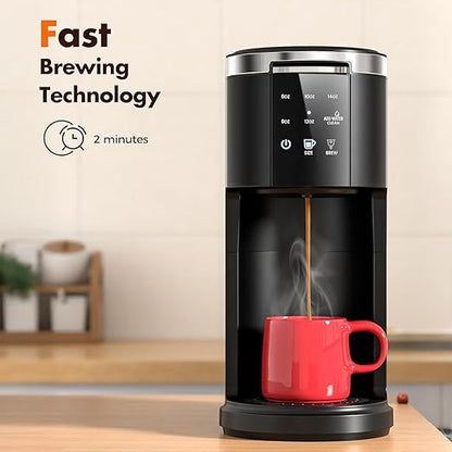 Single Serve Coffee Maker, 2 in 1 Coffee Machine for K-Cup & Ground Coffee, 6 to 14oz Brew Sizes, Pod Coffee Makers with 40oz Removable Water Reservoir, LCD Screen, Self-cleaning, Black