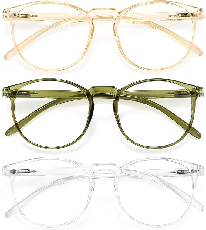 IBOANN Chic & Comfy Blue Light Glasses for Women - 3-Pack Round Frames, Screen-Ready Style with UV Protection Coating
