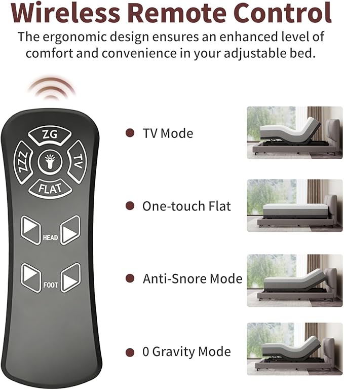 Twin XL Adjustable Bed Frame, Adjustable Beds with Updated Thickened Frame,Wireless Remote, Separate Head/Foot Lift, Zero Gravity,Anti-Snore,Sturdy Metal, Electric Bed Bases with 3 Height Options