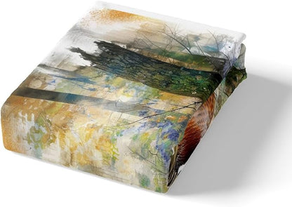 Mallard Duck Kids Fitted Sheet Queen Size,Tie-dye Graffiti Jungle Rustic Bedding Set,Boys Girls Room Decor,Hunting Animal Lake House Fishing Bed Cover,Green Bed Sheet,2 Pillowcases(No Top Sheet)