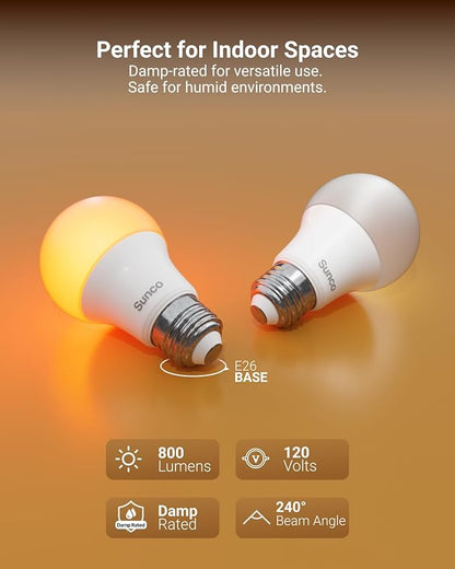 Sunco Amber Sleep Light Bulbs, Blue Light Blocking, A19 9W(60 Watt Equivalent) Dim Light Bulbs for Lamp, 1800K Warm Light Bulb, E26 for Healthy Sleep, Bedroom, Baby Nursery Light, 4 Pack