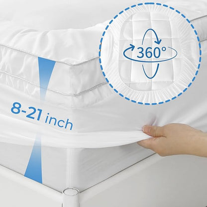 YUGYVOB Queen Mattress Topper -800GSM Extra Thick Cooling & Breathable Mattress Pad with Deep Pocket 8"-21" & Soft Down Alternative Filling, White