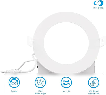 INFIBRITE 4 Inch 3CCT Selectable 9W 750LM Thin LED Ceiling Light Kit, Dimmable, Wet Rated