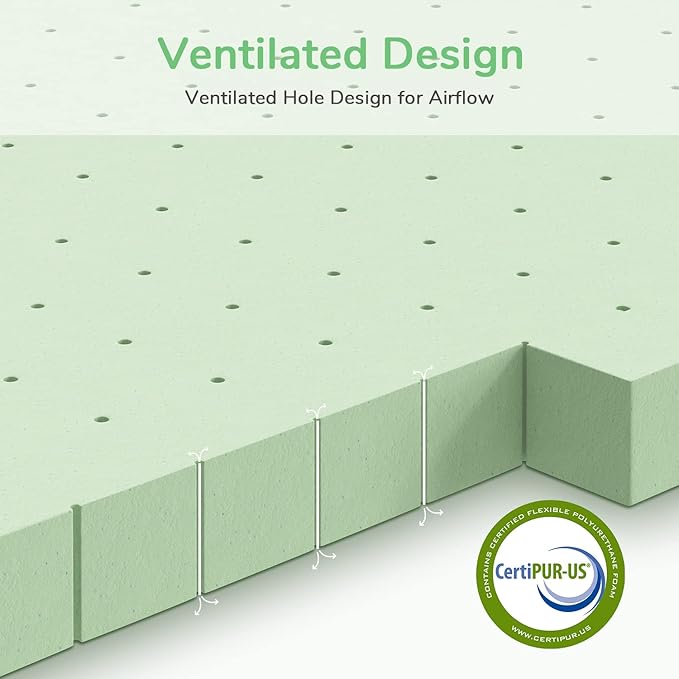 Novilla Mattress Topper Full, High Density 4 Inch Memory Foam Mattress Topper with Gel Infusion for Pressure-Relieving & Cooling, Medium Soft Full Size Mattress Topper, Airflow Design Green