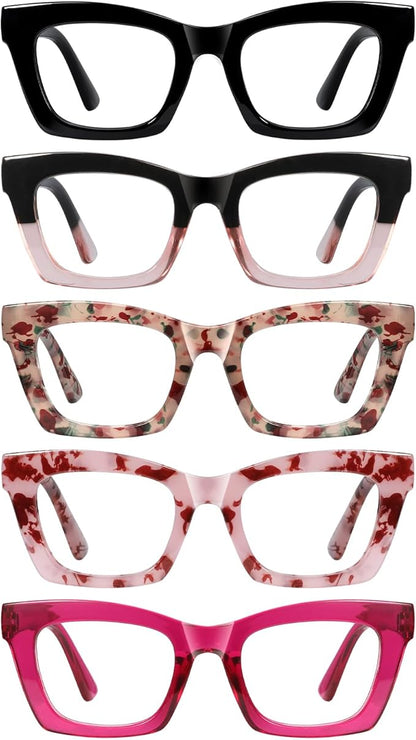 Oprah Reading Glasses for Women-5 Pack Blue Light Blocking Square Fashion Readers with Spring Hinge Computer Eyeglasses(Mix1, 3.00x)