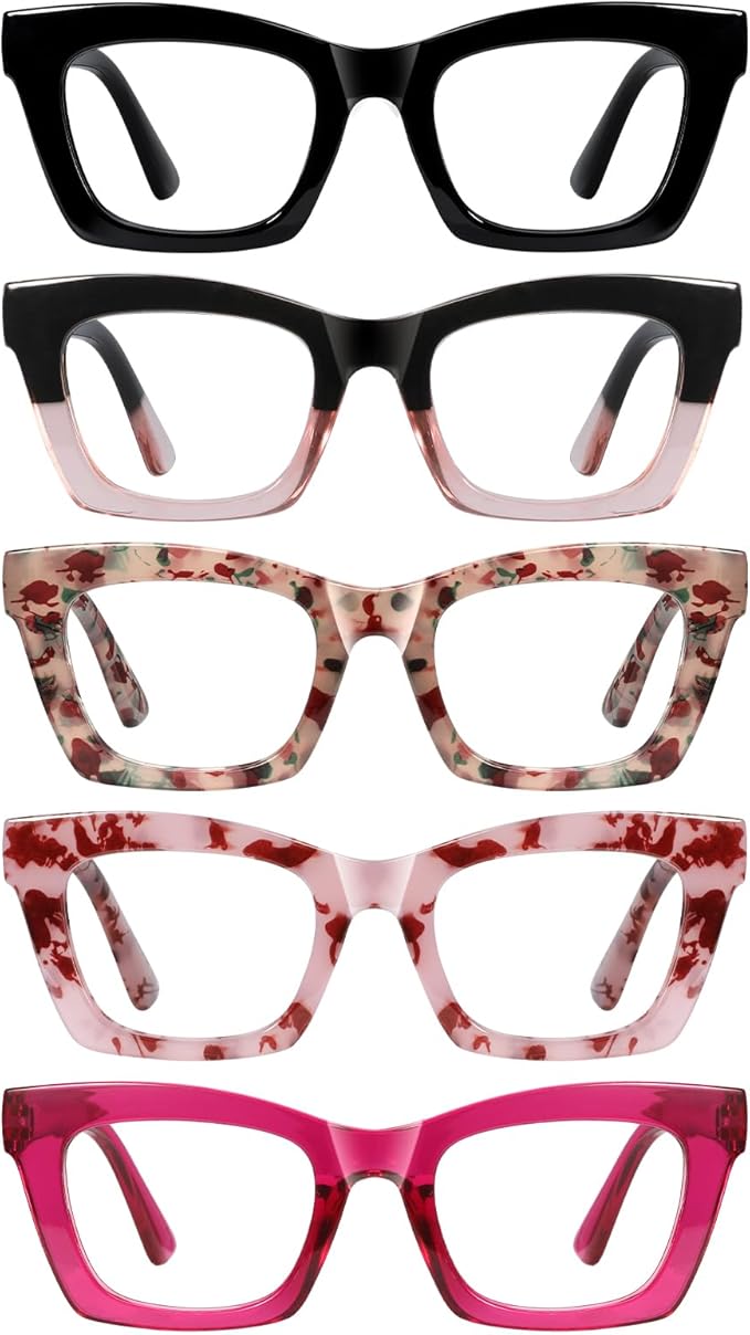 Oprah Reading Glasses for Women-5 Pack Blue Light Blocking Square Fashion Readers with Spring Hinge Computer Eyeglasses(Mix1, 4.00x)