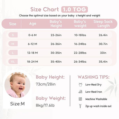 Yoofoss Rayon Made from Bamboo Baby Sleep Sack 12-18 Months 1.0 Tog Baby Wearable Blanket, Super Soft Infant Toddler Sleeping Sack 2-Way Zipper