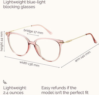 Gaoye Blue Light Blocking Glasses - Trending Round TR90 Frames, Metal Arms, UV400 Protection - Matching Soft Case