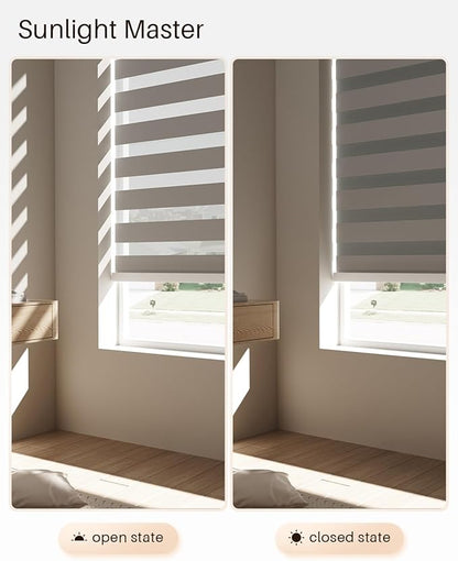 Smart Zebra Blinds for Windows, Alexa Motorized Blinds with Remote Control, Automatic Electric Power Zebra Shades for Indoor Windows (32" W x 72" H, Gray Fabric & White Shell)