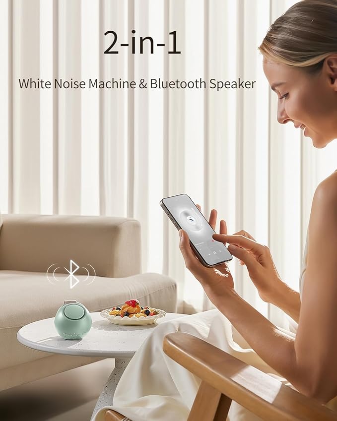 2026 Mom's Choice Awards, Portable Sound Machine for Baby Adult, AI Cry Detection, 18 Soothing Sound, Bluetooth Rechargeable White Noise Machine for Home Office Travel, Nursery Light, Green