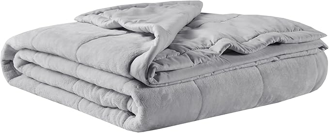Madison Park King Cozy Blanket HeiQ Smart Temperature Plush to Microfiber Reverse Box Quilting, Reversible, Soft All Season, Lightweight Summer Cover, for Bed, Couch and Sofa, King, Grey