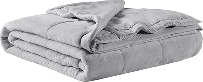 Madison Park King Cozy Blanket HeiQ Smart Temperature Plush to Microfiber Reverse Box Quilting, Reversible, Soft All Season, Lightweight Summer Cover, for Bed, Couch and Sofa, King, Grey