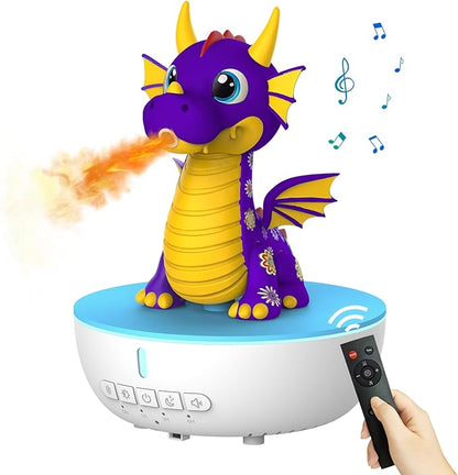 Aromatherapy Dragon Humidifier, 200ML Essential Oil Diffuser with Remote & Timer, White Noise Machine with 10 Soothing Sounds, Cute Small Humidifiers for Kids Bedroom, Home, Office (Purple)