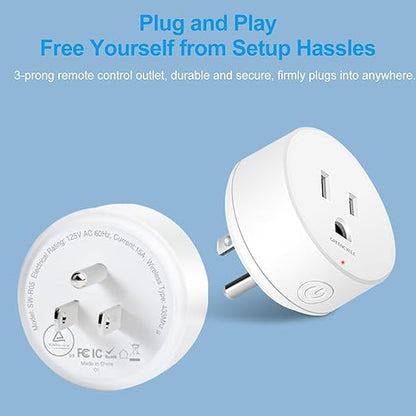 15 amp Plug with Remote,GreenCyle 3 Remote Control Outlet Plug with 1 Switch,Wireless On/Off Light Switch Wall Mounted,15A/1500W,TUV List,No Wiring Needed,500ft RF Range,for Lamp,Household Appliances