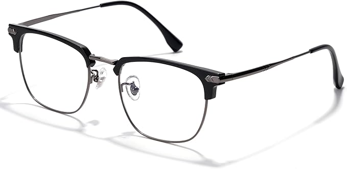 Blue Blocker Glasses for Men Metal Browline Computer Gaming Glasses With Blue Ray Filter (Gunmetal/Black TR90 Eyeglasses)