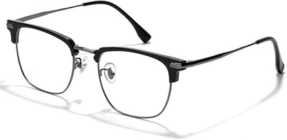 Blue Blocker Glasses for Men Metal Browline Computer Gaming Glasses With Blue Ray Filter (Gunmetal/Black TR90 Eyeglasses)