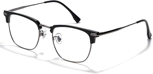 Blue Blocker Glasses for Men Metal Browline Computer Gaming Glasses With Blue Ray Filter (Gunmetal/Black TR90 Eyeglasses)