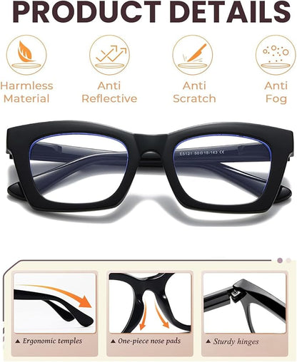 Hubeye Oprah Style Reading Glasses for Women Men Blue Light Blocking Computer Square Readers with Spring Hinge