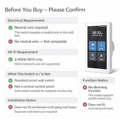LANBON L10 Large LCD Smart Light Switch, Custom Display & Icons, 6-in-1 1/2/3/4 Gang & Curtain, 2.4GHz WiFi, Compatible with Alexa & Google Home, Motion Wake Screen, No Dimmer, Neutral Wire Required