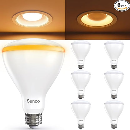 Sunco 6 Pack BR30 Night Light, Sleep Light Bulb, Blue Light Blocking for Lamp, Bedroom, Mood Soothing, Nursery, 8.5W=55W, 2CCT 2700K, 2000K, Dimmable, 800 LM (80 LM Night Light), E26 Medium Base UL