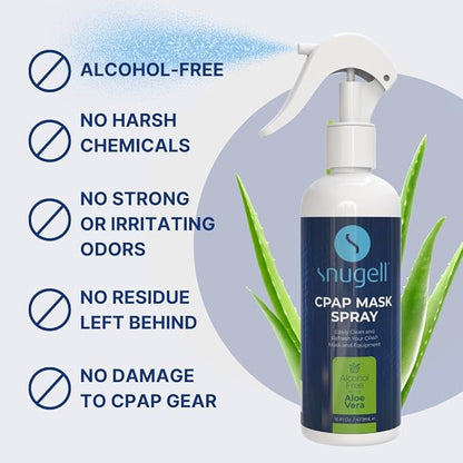 Snugell CPAP Cleaner Spray - Alcohol Free with Aloe Vera, Gentle Cleaner for Masks, Tubes & Machines for Best CPAP Cleaning - Easy to Use, Refreshes & Maintain your Equipment (16 floz bottle) (1-Pack)