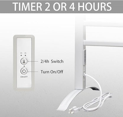 KEG Towel Warmer 8 Bars for Bathroom Freestanding or Wall Mounted Bath Towel Heater Plug-in with Built-in Timer Silver