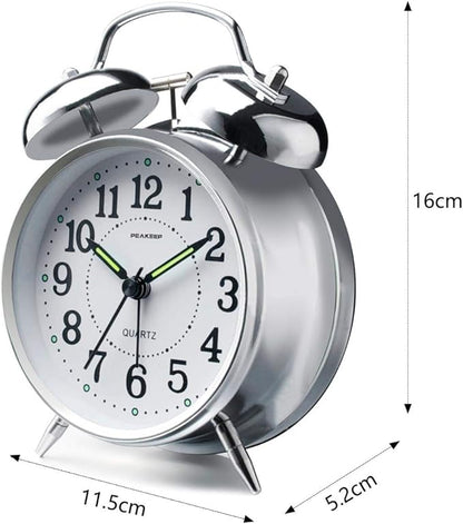 Peakeep 4 inches Twin Bell Loud Alarm Clock for Heavy Sleepers (Chrome Finish)
