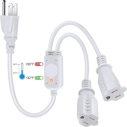 Feekoon 120V 10A Temperature Controlled Extension Cord, Heat Cable Controller Turns on Below 32°F, Off Above 50°F, Thermostatically Controlled Outlet for Coop Heaters Deicers Water Pipe Heating Tapes
