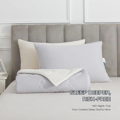 Cooling Blanket for Hot Sleepers - Queen Size Lightweight Breathable Tencel Blend, Double Sided All-Season Comforter, Temperature Regulating & Machine Washable (Grey+White, Queen (90''x90''))