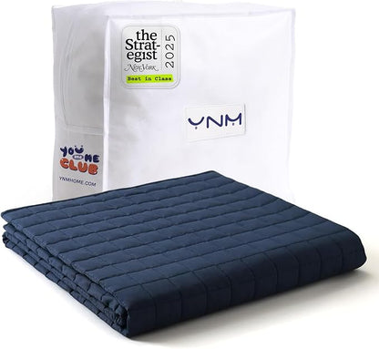 YnM 15lbs Weighted Blanket for Adults, Cotton Heavy Bed Throw Blanket with Cooling Glass Beads for All Season Use, Ideal for One Person of 140lbs (60x80 Inches, Queen Bed, Navy)